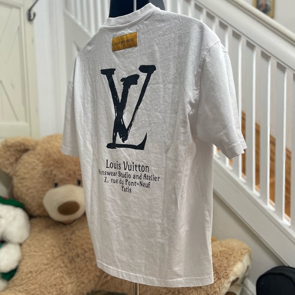 Fair Men’s Small Louis Vuitton Paris Logo Print Cotton T-shirt In White/Black - Picture 8 of 14